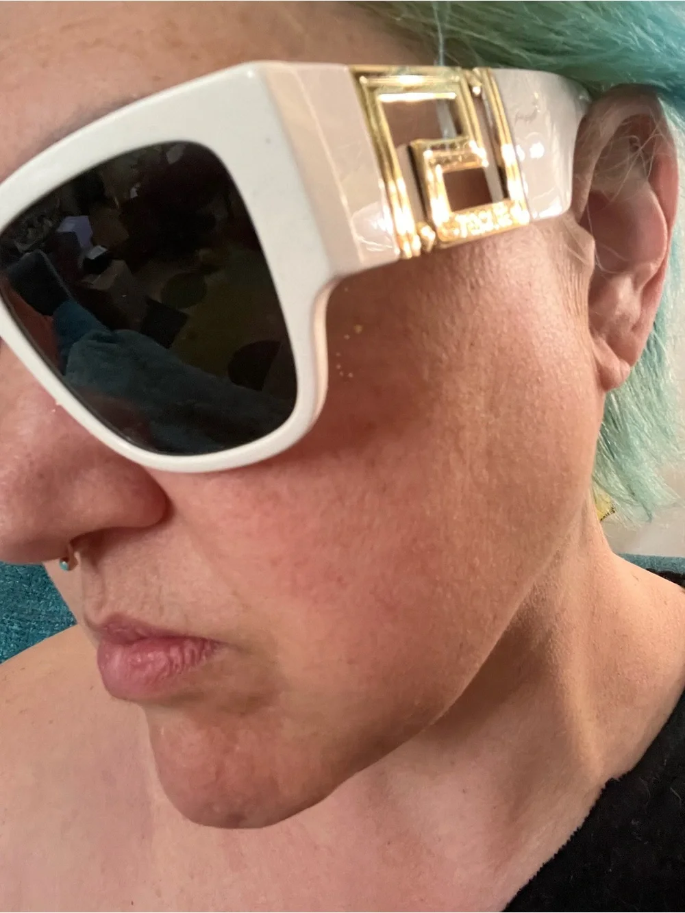 Versace White Frame oversized full inclusion Sunglasses with Dark Lenses